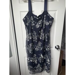 Catherines 24W Midi Wedding Guest Dress Navy Silver Mother of Bride